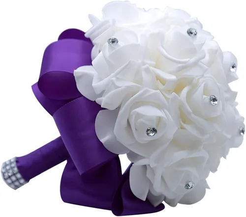 Miniatura 10 de S_SSOY Ramo de boda de cristal PE rosas para novia, dama de honor, flores de mano para fiesta, iglesia, día de San Valentín, azul marino