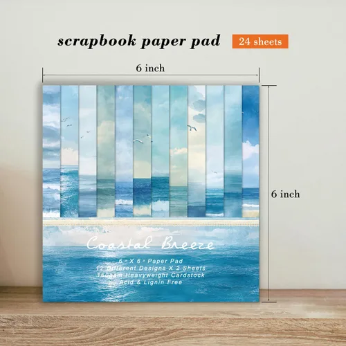 Miniatura 3 de Bloc de Papel para Scrapbooking Blue Sea - 24 Hojas de 6 Pulgadas con Patrones Estéticos Decorativos para Collage Decoupage Envoltorio Suministros