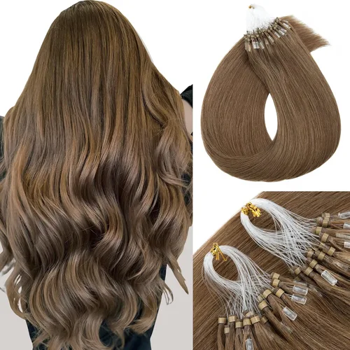 Miniatura 13 de MY-LADY Microlink - Extensiones de cabello humano con microcuentas de 14 pulgadas, extensiones de cabello rubio con micro bucle, extensiones