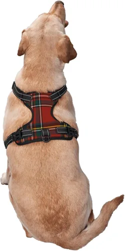 Miniatura 2 de Arnés para perro sin tirones, Royal Stewart Tartán clásico rojo escocés a cuadros ajustable reflectante transpirable Oxford chaleco suave para Royal