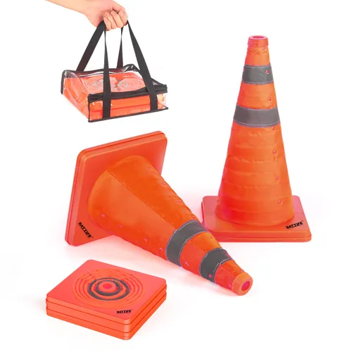 Miniatura 6 de BATTIFE [Paquete de 2] Conos de seguridad de tráfico plegables de 36 pulgadas, conos naranjas, conos emergentes multiusos con collar reflectante