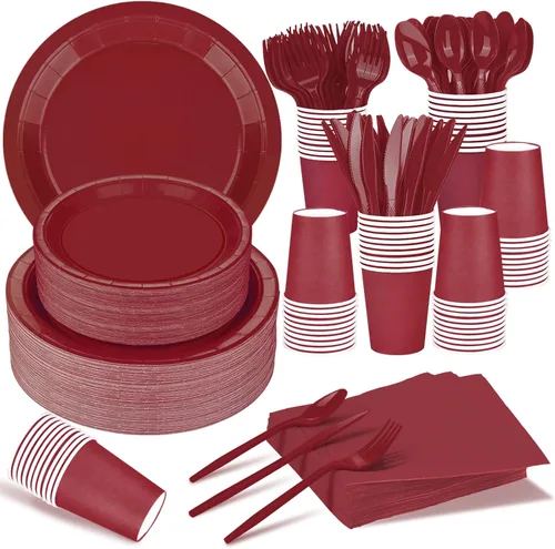 Miniatura 7 de El juego de 228 piezas de suministros de fiesta color rosa incluye platos de papel, vasos, servilletas rosas, cucharas de plástico, tenedores