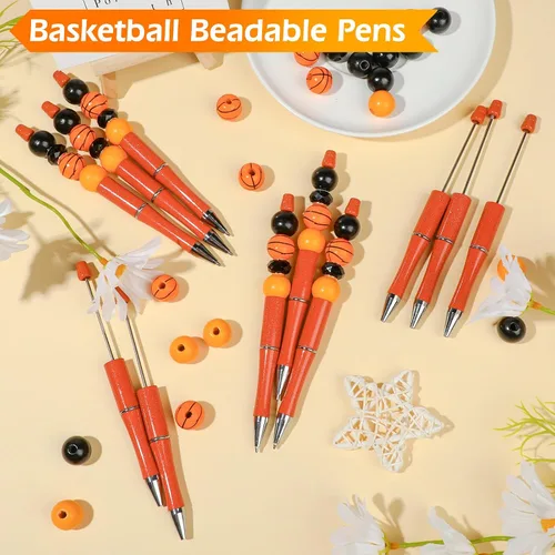 Miniatura 2 de NEWEST 12 juegos de bolígrafos de baloncesto a granel, kit de bolígrafos con cuentas de bricolaje con 48 cuentas, regalos de equipo, recuerdos