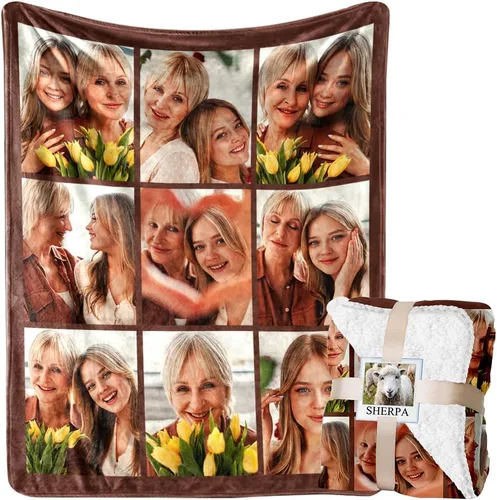 Miniatura 9 de Manta personalizada con imagen, manta de forro polar Sherpa personalizada, manta gruesa y cálida de felpa, personalizada para pareja, novia, novio