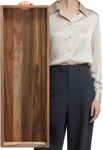 Miniatura 12 de MAONAME Bandeja de Servir de Madera con Asas, Bandeja Decorativa Blanca para Mesa de Café, Bandeja Rectangular Moderna, Bandeja Otomana de Madera