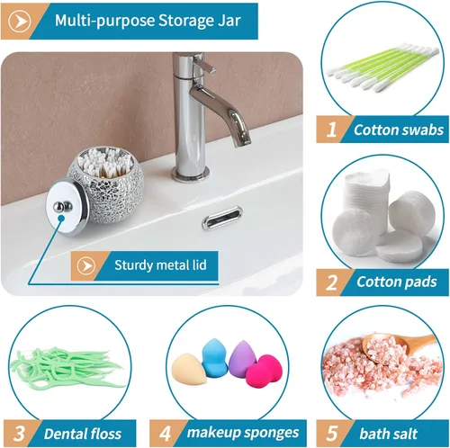Miniatura 5 de Juego de accesorios de baño de vidrio de mosaico, moderno conjunto de baño de lujo, incluye dispensador de jabón, tarro de hisopo de algodón