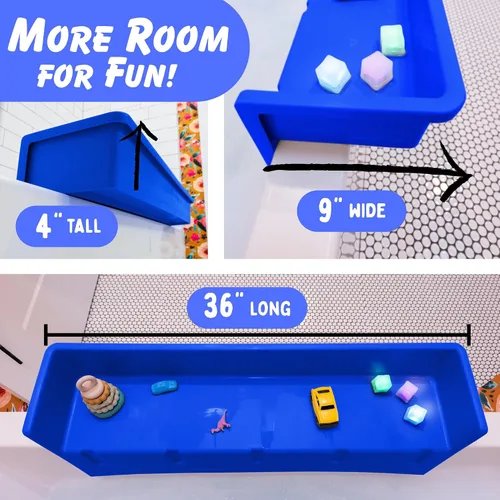 Miniatura 5 de Tub Topper® Protector contra salpicaduras de bañera y estante de baño para niños – Bandeja de baño para niños pequeños, almacenamiento de juguetes