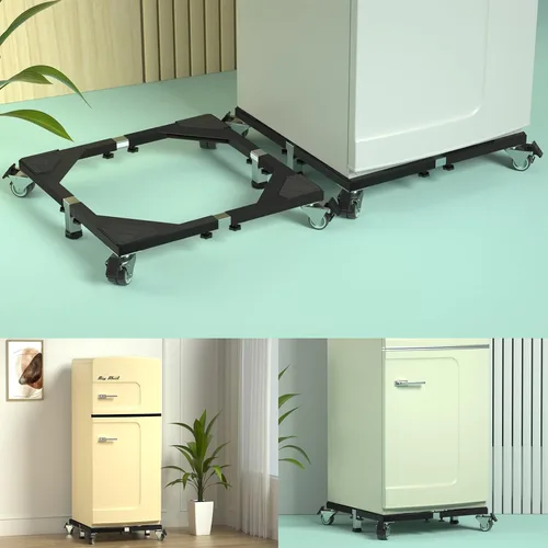 Miniatura 7 de Soporte móvil de acero resistente para nevera, base móvil con ruedas, soporte ajustable para lavadora, base multifuncional para muebles para nevera