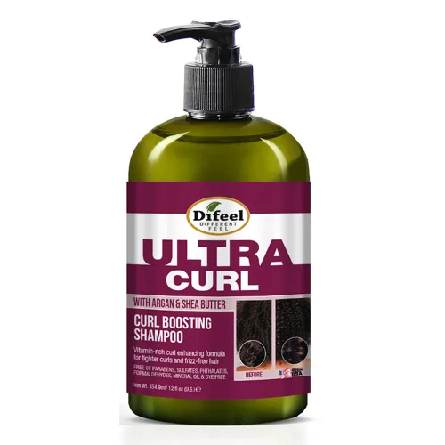 Difeel Ultra Curl con Argán y Manteca de Karité - Champú para aumentar los rizos de 12 onzas, champú sin sulfato hecho con ingredientes naturales