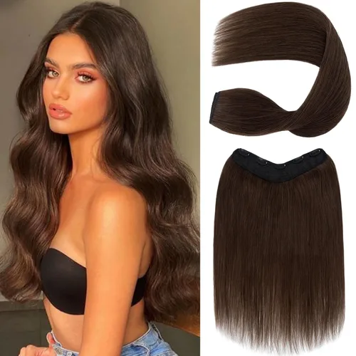 Miniatura 11 de S-noilite Extensiones de cabello humano con clip de una pieza, 5 clips, 3/4 de cabeza completa, parte en V, trama de cabello más grueso, red