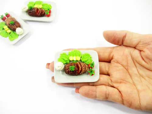 Miniatura 7 de Casa de muñecas Miniaturas Comida Glaseado Jamón Filete Jamón Miel 1:6 Suministro 15846