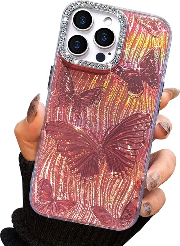 Miniatura 18 de I-MGAE-IN-AR Funda compacta para iPhone 11, diseño de mariposa, marco de protección de lente de cámara con diamante 3D, bonitas fundas protectoras