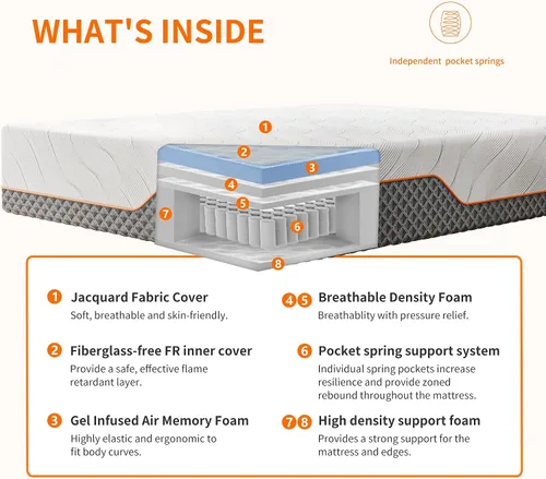 Miniatura 3 de ESHINE Base de cama ajustable Queen con colchón de 12 pulgadas, espuma viscoelástica híbrida (mediana), control remoto inalámbrico, instalación en 5