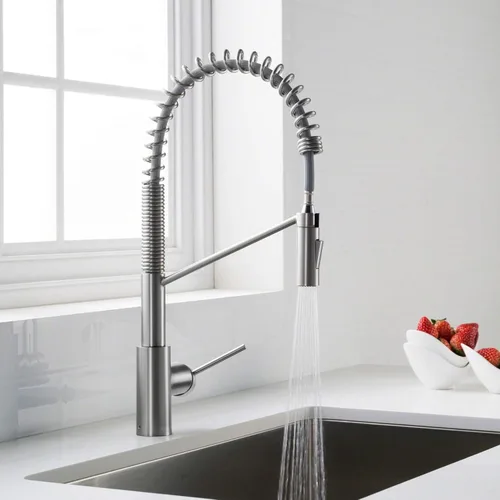 Miniatura 3 de KRAUS Oletto - Grifo de cocina de estilo comercial de una sola manija que se puede halar hacia abajo con ensamble de montaje superior QuickDock