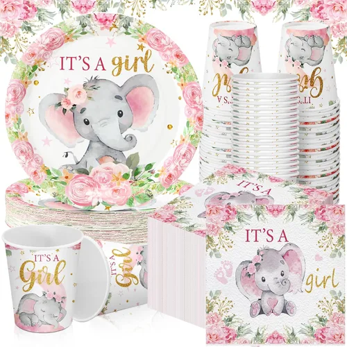 Miniatura 33 de Hushee 200 piezas de platos de papel, servilletas y vasos florales para baby shower, juego de vajilla para fiesta de baby shower, vasos y Rosa