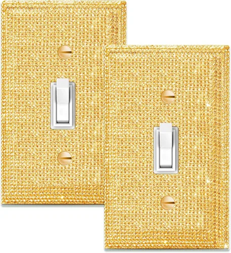 Miniatura 21 de 1 funda para interruptor de luz brillante – Cubierta de placa de interruptor con purpurina dorada con diamantes de imitación 2.2 lbs-2-Oro