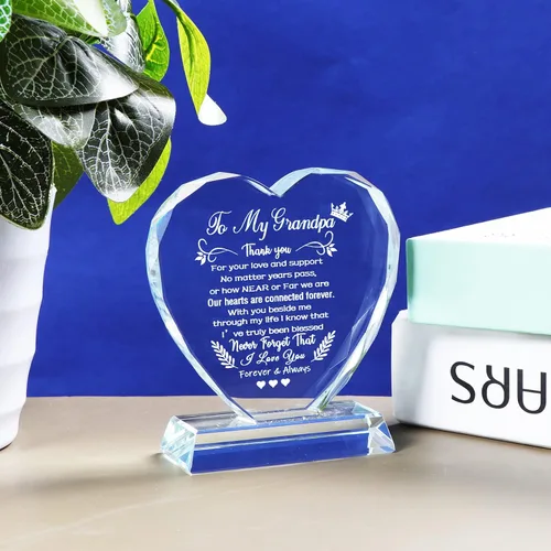 Miniatura 6 de YWHL Regalos de cumpleaños para abuelo de nieta, nieto, recuerdos de corazón de cristal para mi abuelo, regalo para abuelo de nietos en el día