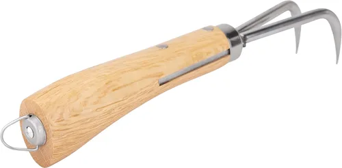 Nisaku NJP956 Nekaki Nihondume - Cultivador manual de doble garra, longitud de dientes de acero inoxidable japonés, 1.5 pulgadas, mango de madera