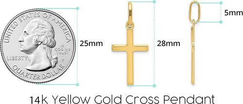 Miniatura 7 de Colgante de cruz de oro amarillo de 14 quilates 1 pulgada 1102in x 0512in regalos de joyería para mujeres esposa mamá regalos para hombres marido