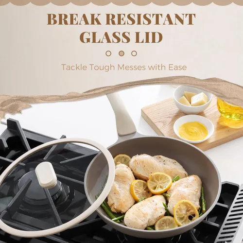 Miniatura 6 de PRICUSIS Sartén Antiadherente con Tapa, Sartén Saludable, Sartén para Huevos Antiadherente, Sartén para Tortillas, Sartén de Chef, Libre de PFOA