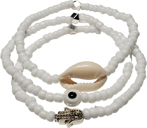 3 pcs Ilde Cowrie seashell Evil Eye Hamsa Hand Orisha Santeria Pulseras Bracelet Set
