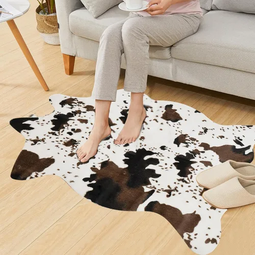 Miniatura 3 de Alfombra de piel de vaca sintética, bonita alfombra con estampado de vaca para decoración occidental, alfombra antideslizante para dormitorio, sala