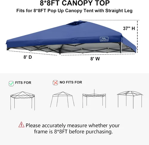 Miniatura 36 de KAMPKEEPER Cubierta de Repuesto Superior para Carpa Toldo Emergente con Ventilación de Aire y Correa Elástica Ajustable, Poliéster Resistente a Azul