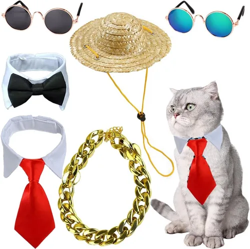 Miniatura 13 de 8 piezas de gafas de sol para mascotas, perro, gato, corbatín para mascotas, disfraz de mascota, collar formal ajustable para gatos, perros