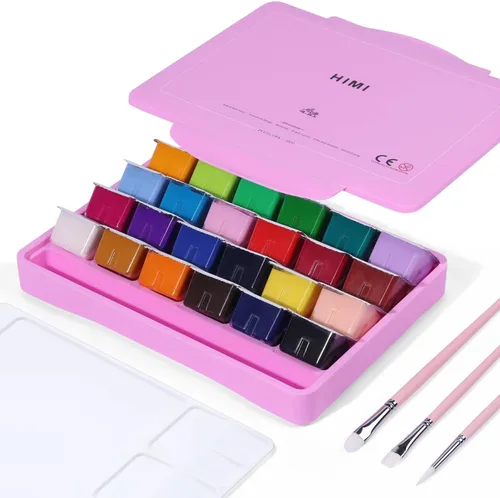 Miniatura 7 de HIMI Juego de pintura gouache, 24 colores x 30 ml, diseño exclusivo de cápsula de gelatina con 3 pinceles y una paleta en un estuche de transporte