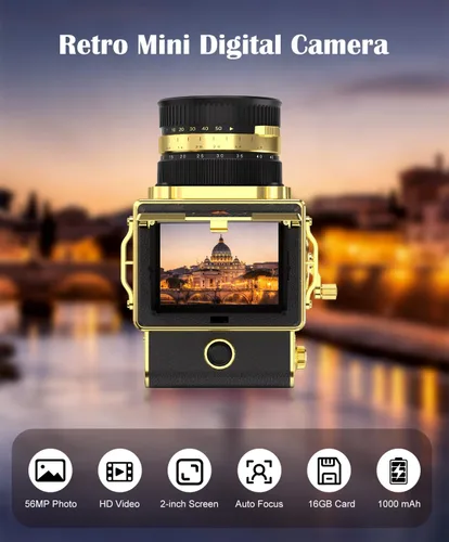 Miniatura 2 de Cámara digital vintage, 64MP 2.7K Retro Point and Shoot Cámara con enfoque automático, pantalla IPS de 2 pulgadas a nivel de cintura y tarjeta TF
