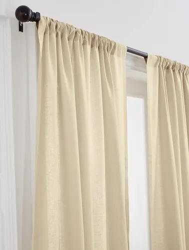 Miniatura 2 de Solino Home Cortina de lino europeo color beige, 52 x 96 pulgadas, filtro de luz, con bolsillo para barra, 96 pulgadas, 100% lino puro, tratamiento