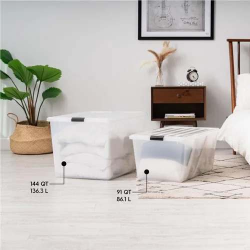 Miniatura 3 de IRIS USA - Contenedores de almacenamiento apilables de plástico de 91 cuartos de galón con tapas y hebillas de cierre, paquete de 4, contenedores