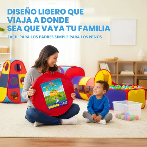 Miniatura 6 de Playz 5 piezas de tiendas de campaña infantiles y túneles - Piscina de pelotas para niños pequeños, canasta de baloncesto, tubos para gatear, casas