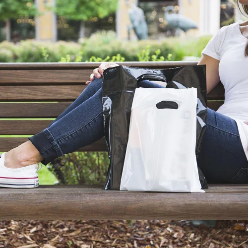 Miniatura 5 de ClearBags - Bolsa con asa de 22.8 x 22.8 x 2 cm, de polietileno de baja densidad, bolsa de mercancía con asas troqueladas, resistente a desgarros