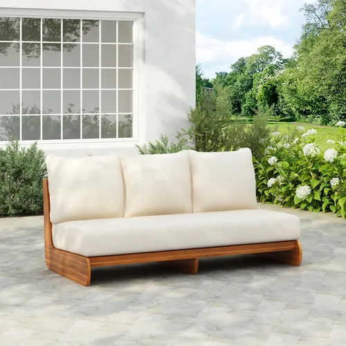 Christopher Knight Home Poppy - Sofá de madera de acacia para exteriores de 3 plazas con cojín, sofá de madera para patio con cojín, cómodo sofá