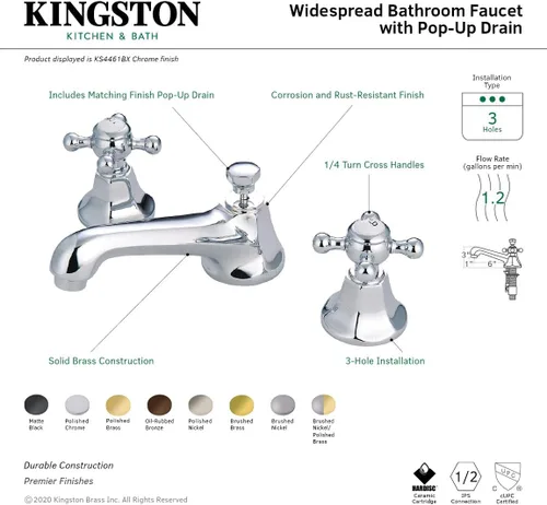 Miniatura 5 de Kingston Brass KS4463BX Grifo de baño extendido de 8 pulgadas, latón antiguo