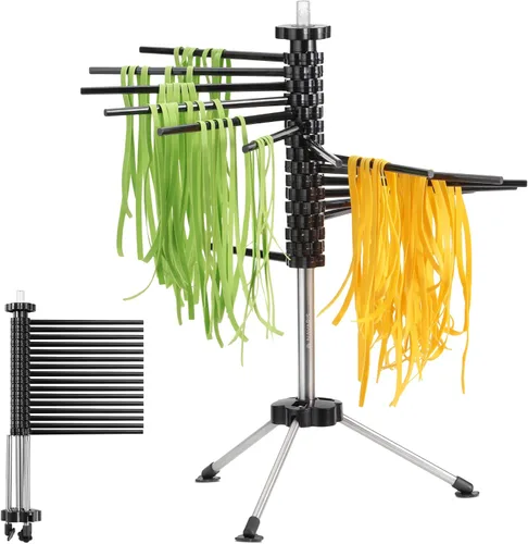 Navaris Escurridor plegable para pasta, soporte alto y compacto para fideos de espaguetis con 16 varillas de plástico, accesorios para hacer pasta