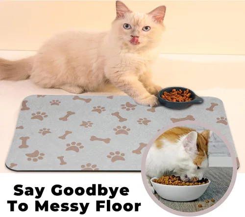 Miniatura 6 de YCT Tapete de comida para gatos – Tapetes de alimentación para perros – Alfombras absorbentes antideslizantes para gatos, 16.9 x 24 pulgadas