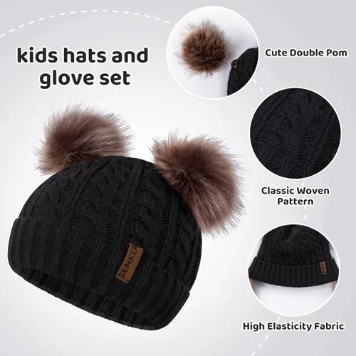 Miniatura 2 de Juego de 3 piezas de gorro de invierno para niños, bufanda y guantes para niñas y niños, gorro de invierno cálido, guantes y guantes para calentar