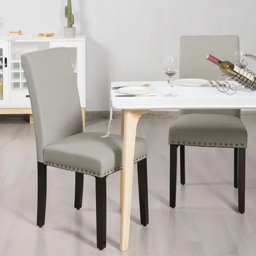 Miniatura 2 de Giantex Juego de 2 sillas de comedor tapizadas, sillas laterales de tela con patas de madera, asiento acolchado suave, ribete de cabeza de clavo