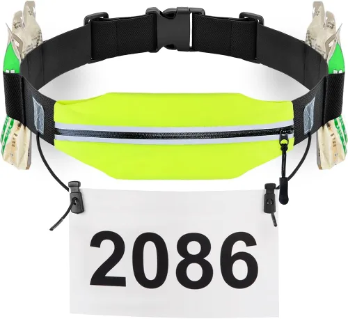 Miniatura 9 de RJ-Sport Cinturón de triatlón con bolsa, soporte para babero con número de carrera con 6 trabillas de gel, ideal para correr, ciclismo y maratón 01