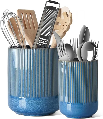LE TAUCI Soporte para Utensilios, 7.3"+5.4" Soporte de Cerámica para Utensilios de Cocina para Encimera, Recipientes Grandes para Utensilios de