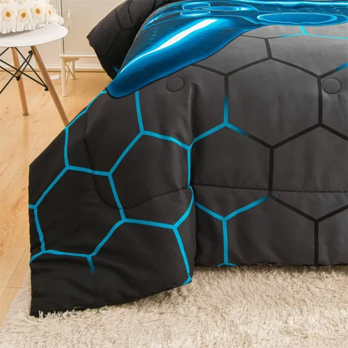Miniatura 3 de NTBED Juego de edredón de consola de videojuegos de 5 piezas para niños y niñas, ropa de cama geométrica en una bolsa, de microfibra ligera