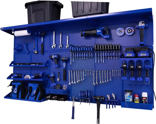 Miniatura 32 de OmniWall Weekend Warrior XL - Sistema de organización de pared de metal (negro/azul)