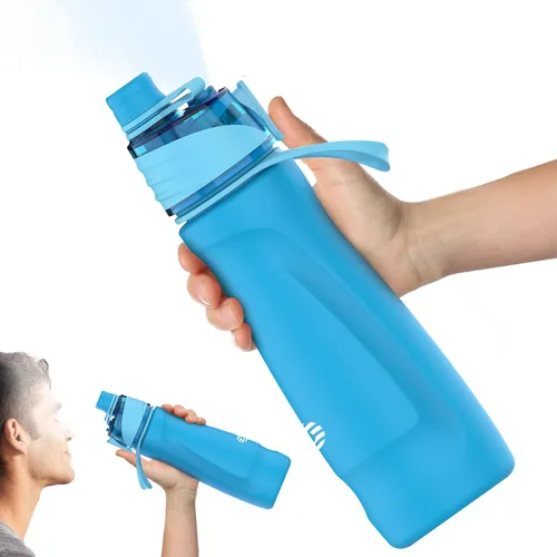 Botella de agua con nebulización, botella de agua aislada de 24 onzas, botellas de agua de acero inoxidable 2 en 1, botella de agua deportiva para