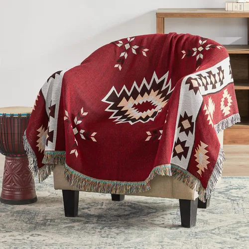 Miniatura 9 de Touchat Manta de nativos americanos, decoración occidental, manta bohemia para sofá, manta decorativa mexicana de granja, manta tejida con Beige
