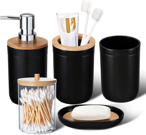 Miniatura 8 de iMucci Juego de accesorios de baño de 5 piezas, juego de baño de mar, soporte para cepillos de dientes, taza para cepillos de dientes, dispensador