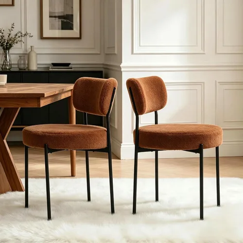 Miniatura 20 de Boucle - Juego de 2 sillas de comedor, modernas sillas de cocina tapizadas de mediados de siglo con respaldo curvado y patas de metal negro, sillas