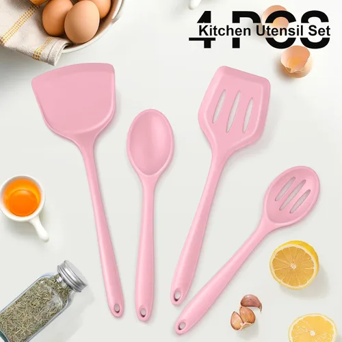 Miniatura 6 de P&P CHEF Juego de utensilios de cocina, 4 piezas de utensilios de cocina de silicona antiadherentes, cuchara sólida ranurada y resistente al calor