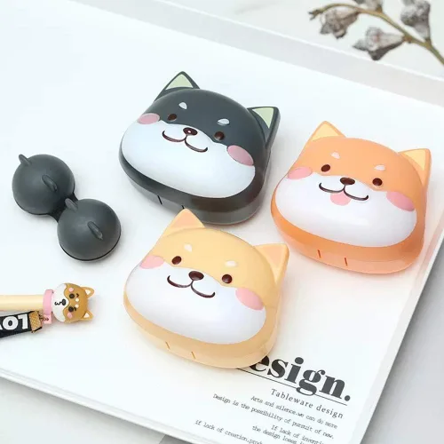 Miniatura 4 de Rain House Paquete de 2 bonitas fundas para lentes de contacto, caja de almacenamiento para lentes de contacto Shiba Inu, soporte portátil